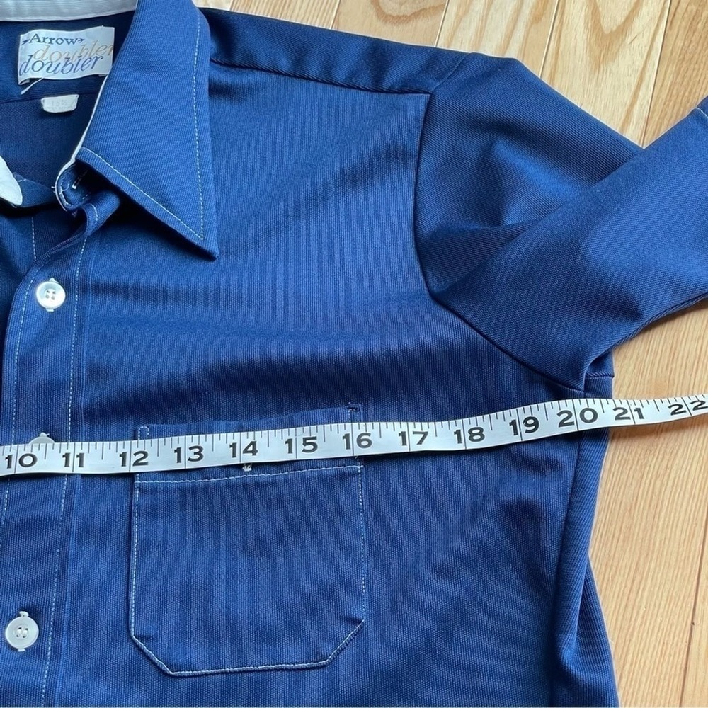 Arrow Doubler Short Sleeve Men's Button Up Shirt Navy Blue Dagger Collar sz 15.5 - Picture 12 of 16